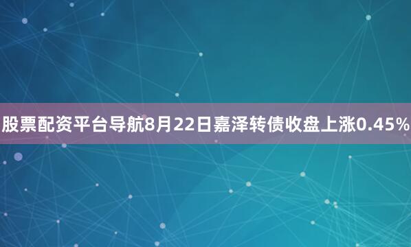 股票配资平台导航8月22日嘉泽转债收盘上涨0.45%